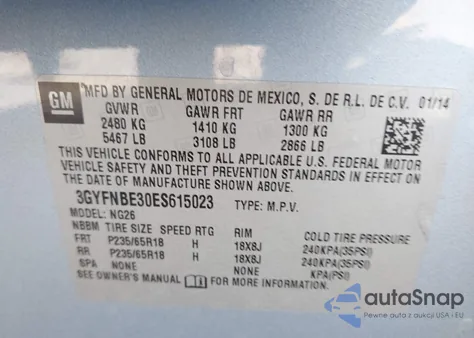 2014 Cadillac Srx Luxury Collection z USA, uszkodzony, nr VIN 3GYFNBE30ES615023